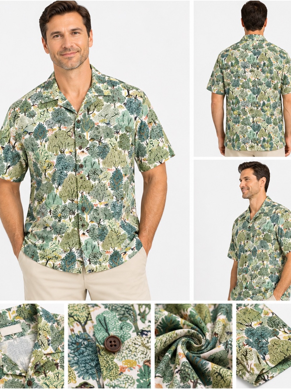 Yiume’s Men Green Forest-Print Short Sleeve Shirt